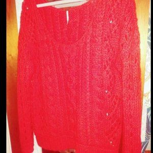 Free People Red Cable Knit Sweater ~L~